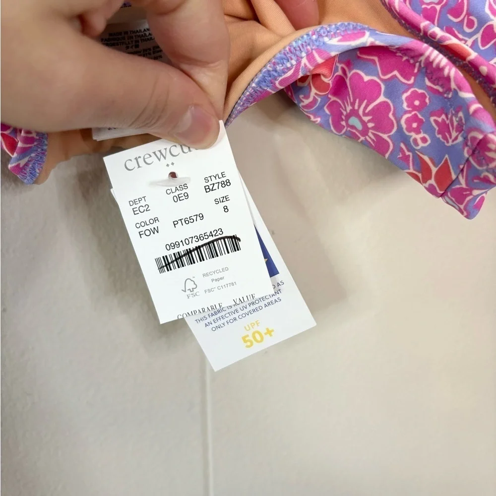 Crewcuts J Crew kids girls bikini top long line ruched tie size 8 girls new